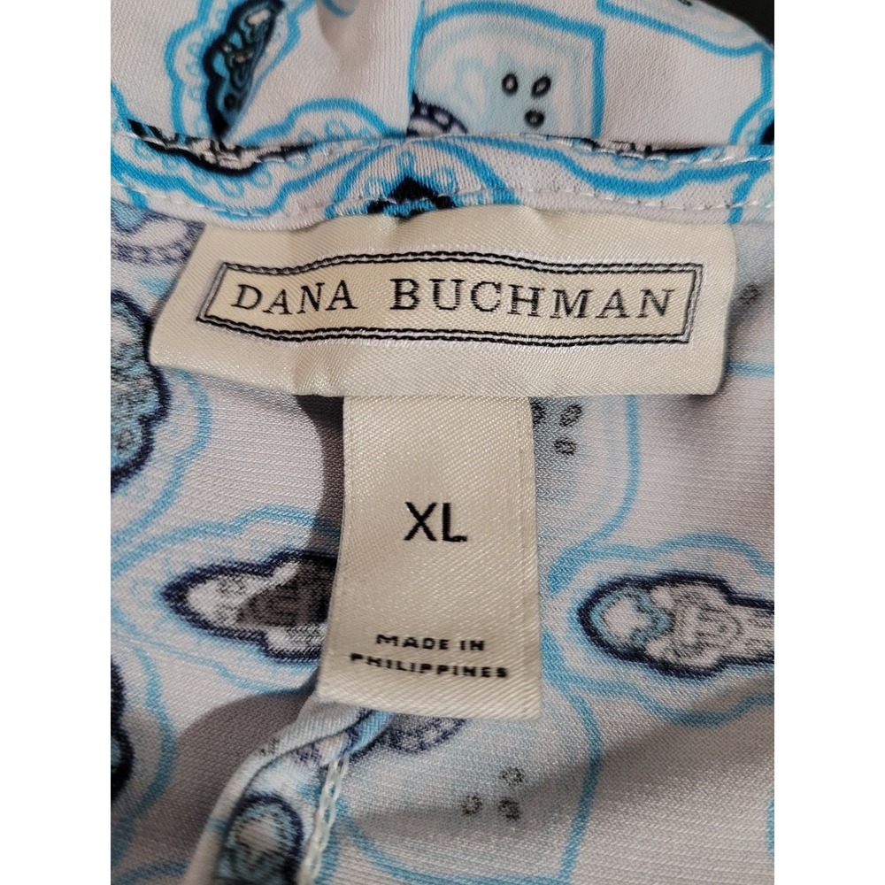 Dana Buchman Blouse Women XL Blue White Medallion Tile‎ Print 3/4 Sleeve - Picture 4 of 6